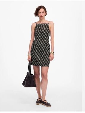 Madewell NWT High-Neck Mini Dress in Polka Dot Linen Blend Size 4 Soft Charcoal